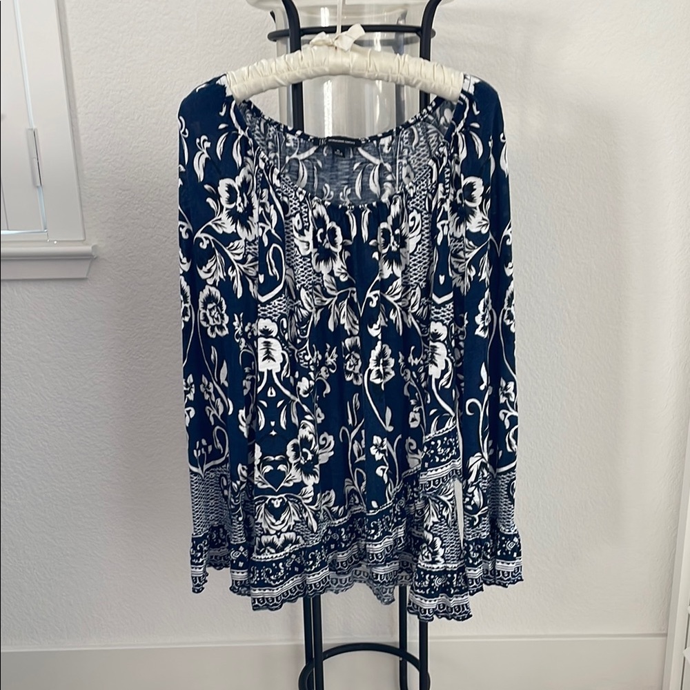 INC International Concepts Navy and White Floral Blouse